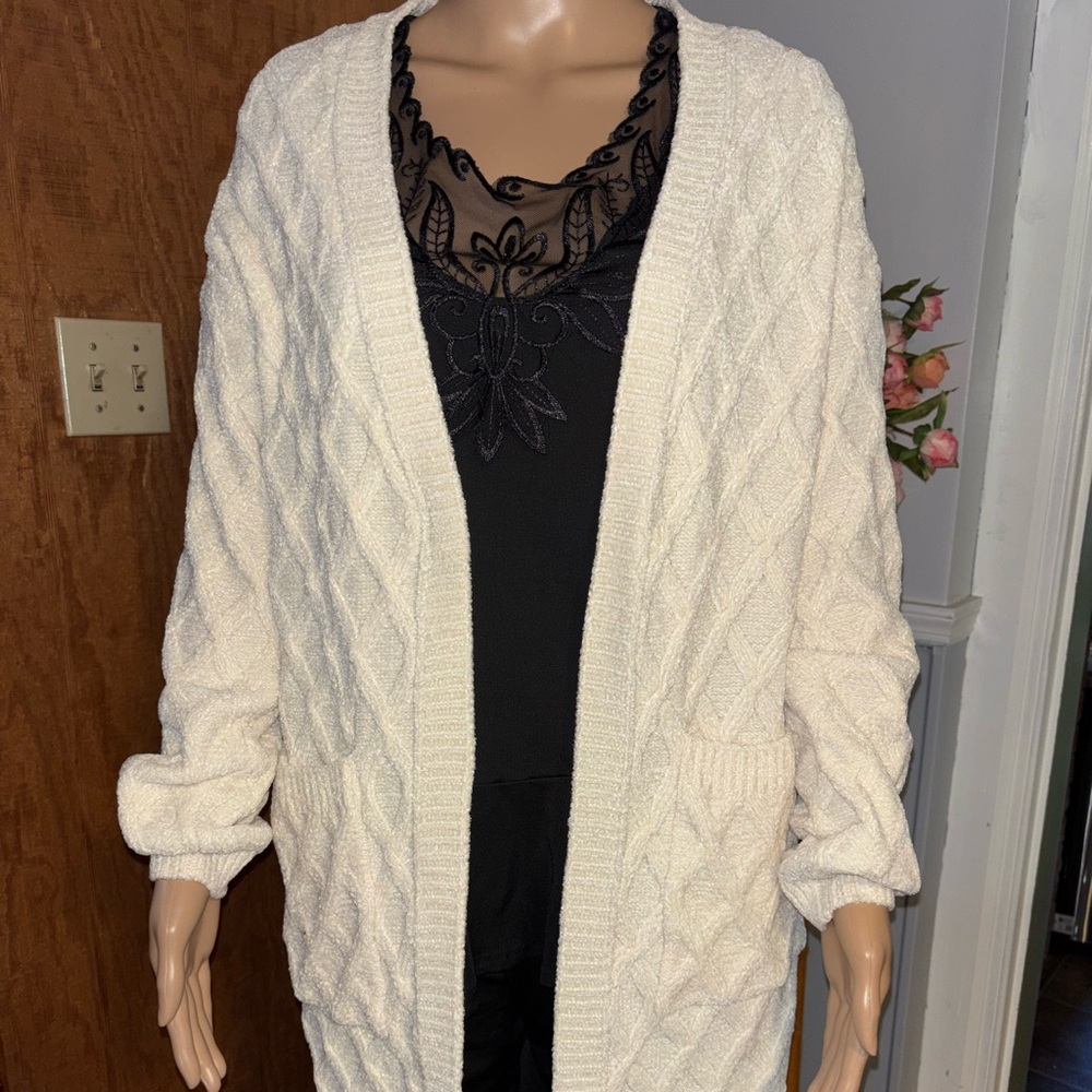 Cynthia Rowley Cream Cable Knit Cardigan XS